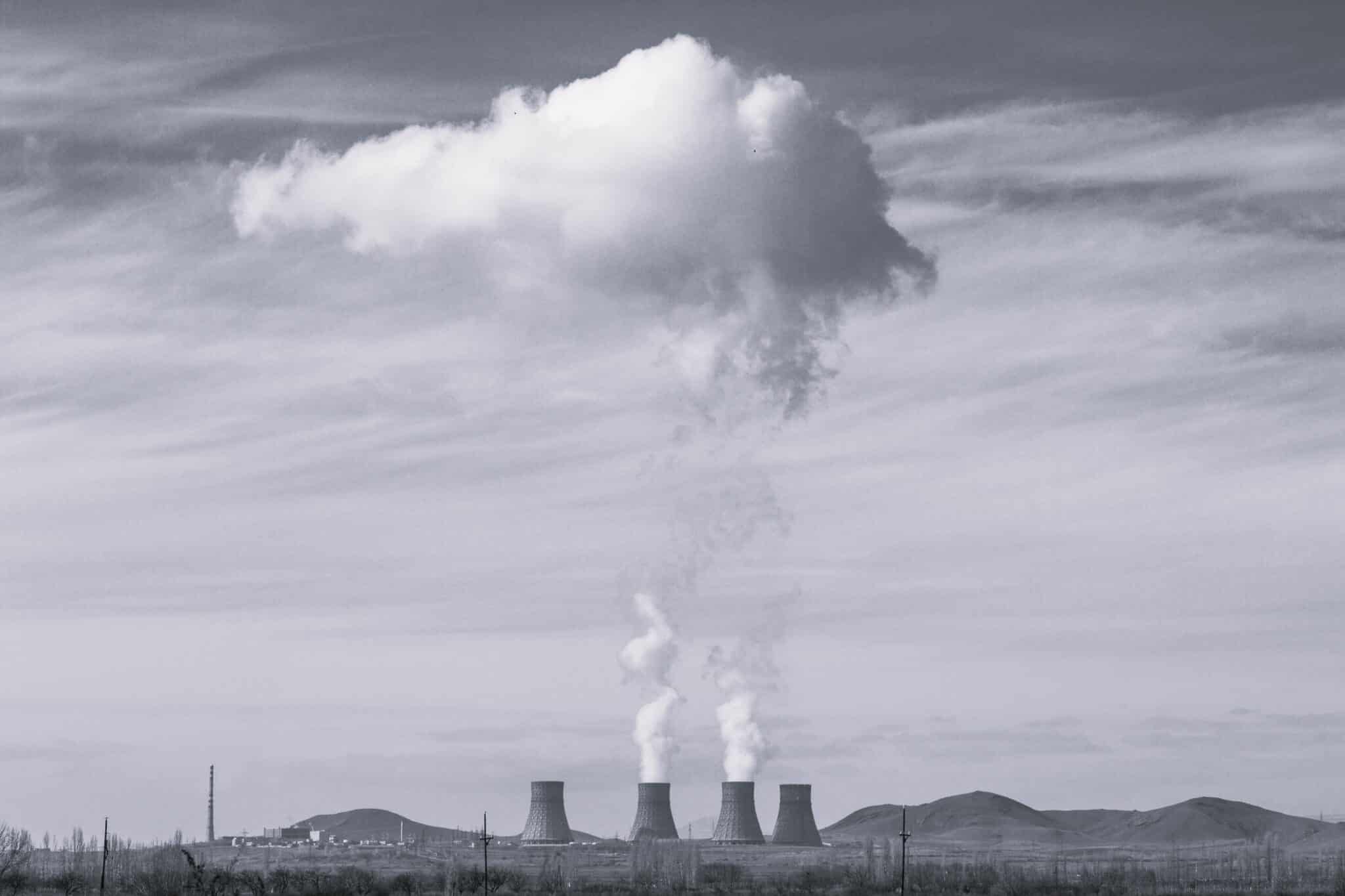 The Metsamor Nuclear Power Plant surrounded by high mountains in Armenia - puts an emphasis on air pollution